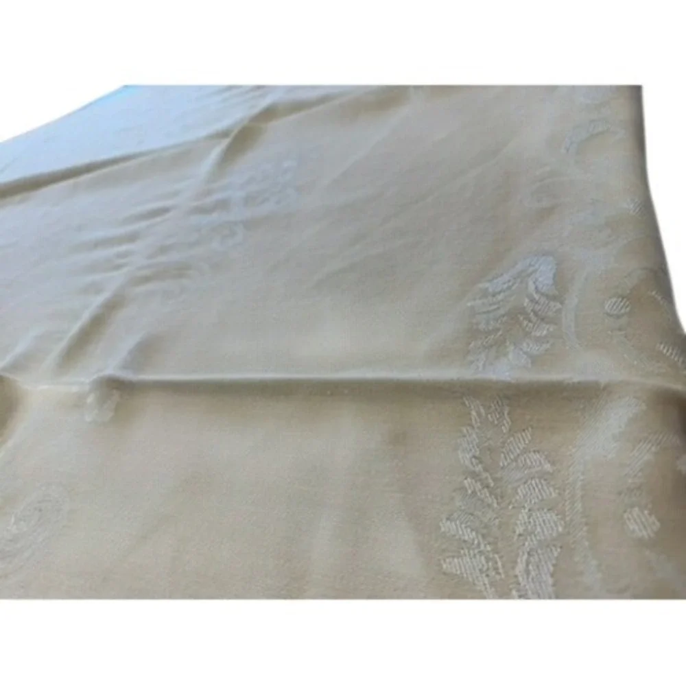 VTG Butter Yellow Damask Floral Rectangular Tablecloth 94x56 & 12 Napkins 14x14